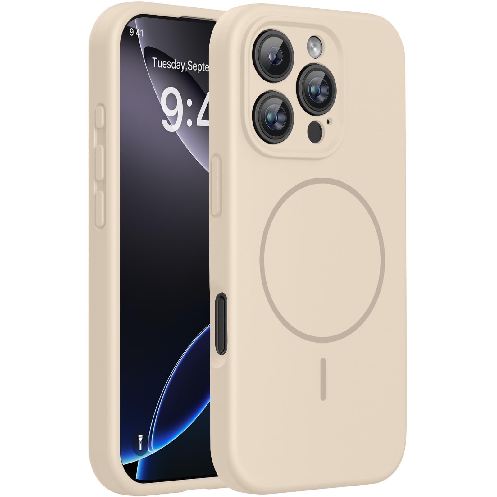 Photo 1 of Miracase Magnetic for iPhone 16 Pro Case, [Soft Anti-Scratch Microfiber Lining], Compatible with MagSafe, Liquid Silicone Case Shockproof Drop Protection Phone Case for 16 Pro,Sand