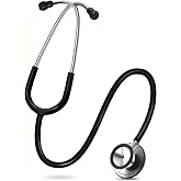 FriCARE Black Dual Head Stethoscope for Nurses/Nursing School Students | Paramedics/EMT/LVN/VNA/MA Backup Estetoscopio &amp; Home Health Use, Stainless Steel Chestpiece