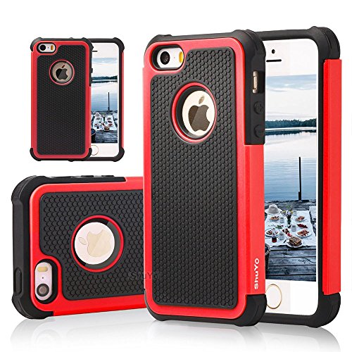 iphone 5s case, iPhone SE Case, ShuYo(TM) Rugged Heavy Duty Impact Slim Hard Hybrid Case Heavy Duty Protection Shock-Absorption / Impact Resistant Bumper Case for iphone 5 5S SE 5SE [Black/Red]