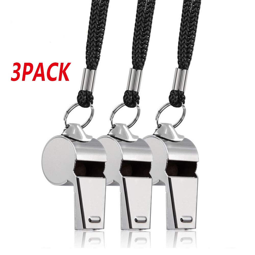 3 Pack Metal Coach Whistle with Lanyard for School Sports Basketball