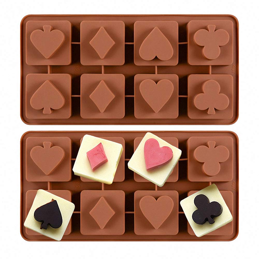 Photo 1 of 2 Pack Poker Chocolate Candy Molds Silicone Ice Cube Trays Playing Bridge Spade Club Diamond and Heart Mini Soap Jello Molds