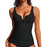 Hanna Nikole Tankini Tops for Women, Bathing Suit Top, Ruched Tummy Control Swimsuit Top Only, No Bottom