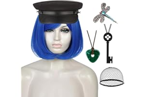 ATAYOU 6Pcs Short Blue Wig with Accessories for Women Halloween Cosplay costume