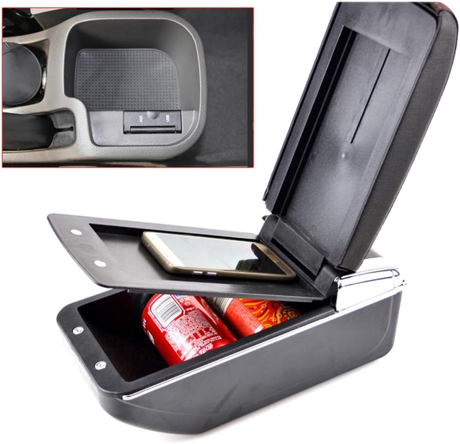 unknow Black Center Console Storage Box Leather Dual Layer Armrest Arm