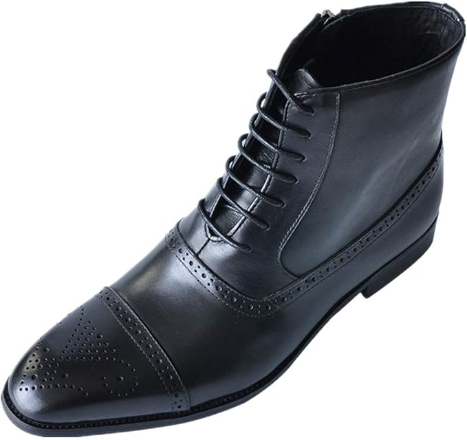 Wingtip Oxford Boots for Men Fashion Laceup Zip Boots