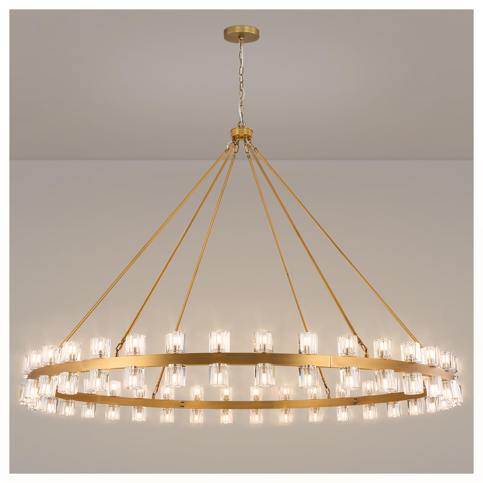 AEULYTIR 70 Inch Gold Wagon Wheel Chandelier with Crystal Shade, 72 ...