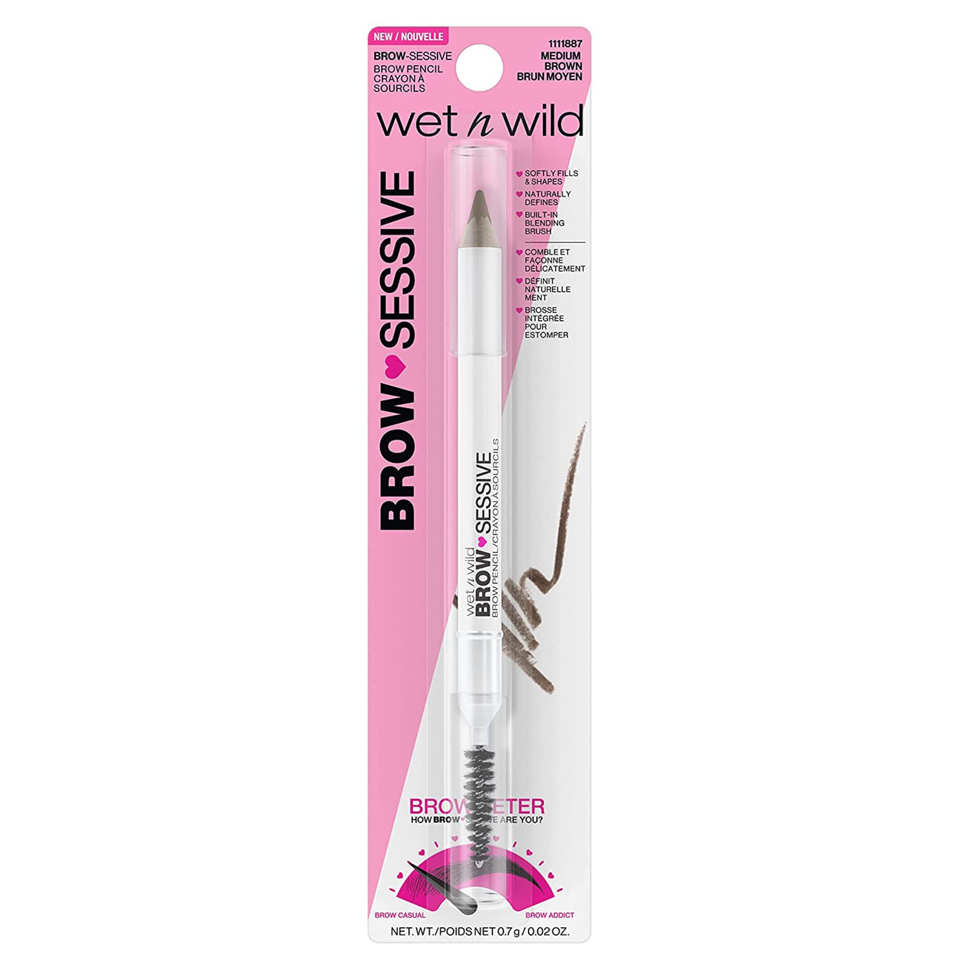 wet n wild Brow-Sessive Brow Pencil, Ultra-Precise Dual Ended Spoolie Brush for Perfect Buildable Blendable Shaping, Natural Lasting Shades for Every Brow, Cruelty-Free & Vegan- Medium Brown(Packaged)