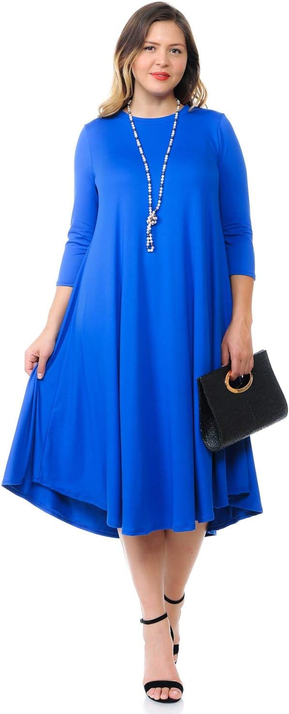 Pastel by VivienneWomen's Swing Midi Dress Plus Size Solid and Floral