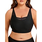 Women's Bikini Top for Large Bust Plus Size Swim Bra with Removable Pads Swimsuit Tops with Front Mesh Adjustable