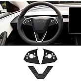 skoko Carbon Fiber Steering Wheel Button Protector Skin for Tesla Model 3 Highland 2025 2024 with Transparent Film Set