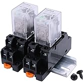 mxuteuk 2pcs JQX-13FL DC 12V Coil 8 Pin 10A DPDT LED indicator Electromagnetic Power Relay, With Base, with DIN Rail Slotted 