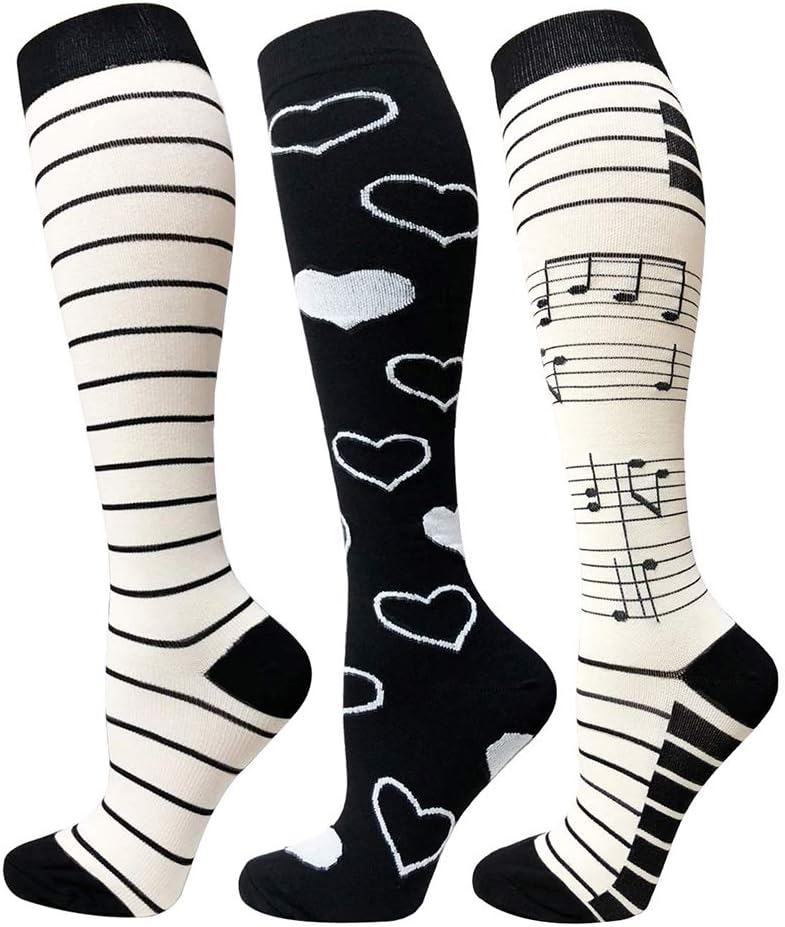 Compression Socks for Womens 3 Pairs 20-30mmHg-Best Knee High Stockings for Running,Athletic Sports,Flight Travel,Pregnancy (L/XL)