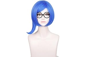 Probeauty Short Straight Blue Bob Cosplay Wig for Women Anime Costume Wig for Halloween Party with Wig Cap(Sadness)