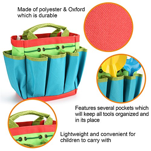 FITNATE Green Kids Garden Tools Set,6 PCS Garden Tools Including Watering Can, Shovel, Rake, Fork, Children Gardening Gloves And Garden Tote Bag, All In One Set