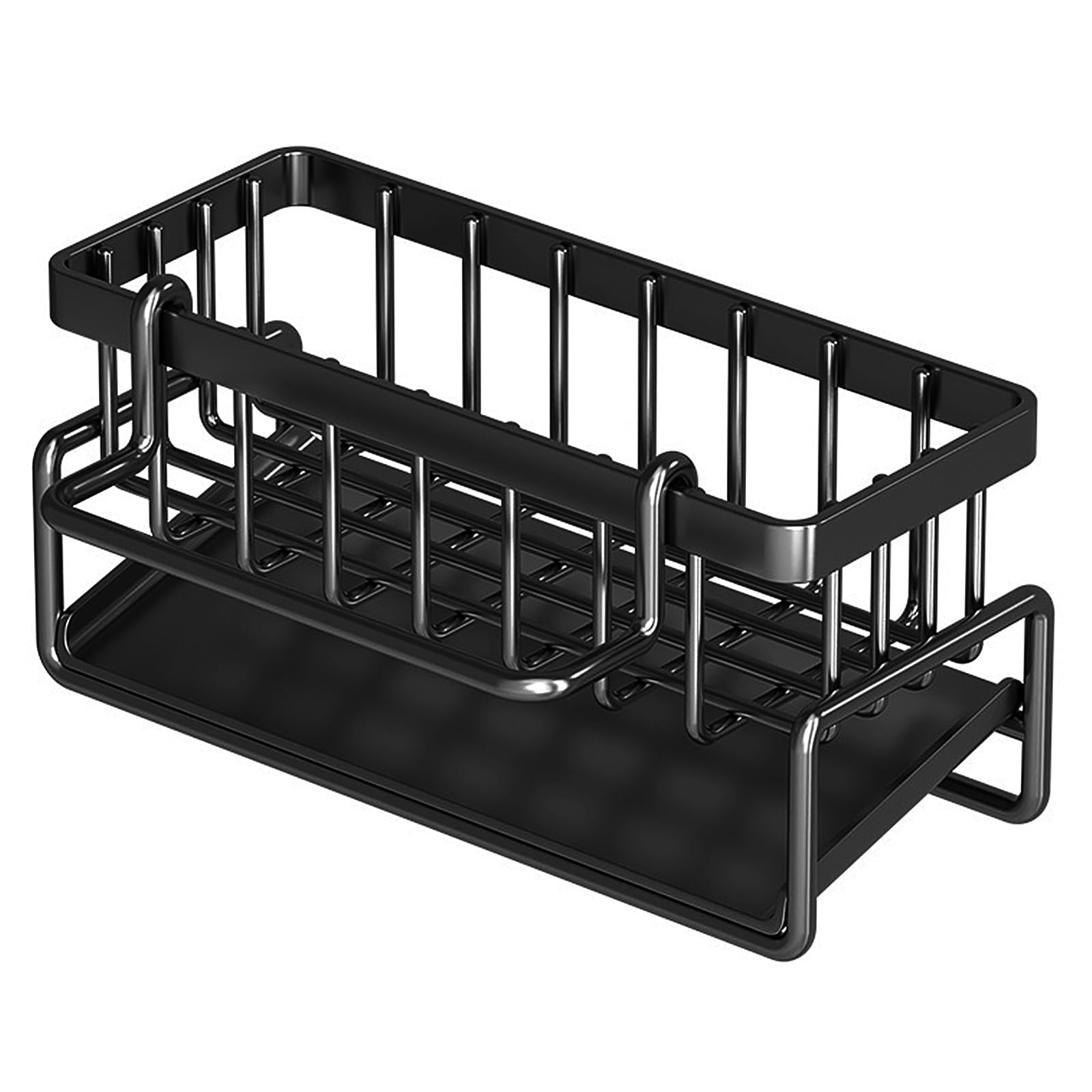 Kitchen Sink Caddy Organiser, Wall Mounted Sponge Holder Sink Caddy Organizer, Sink Caddy with Removable Drain Tray, Kitchen Sink Tidy Caddy Organiser with Hanger for Stopper Dishcloth (23x10.5x9cm)