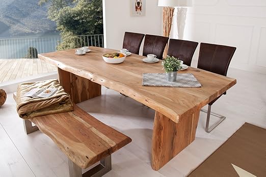 Mammut 220 Cm Solid Tree Trunk Table Solid Acacia Wood Dining Table With 6 Top Amazon De Kuche Haushalt