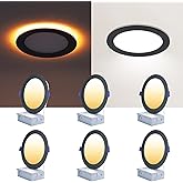 CycevSun 6 Pack Black Recessed Lights 6 Inch with Night Light, Canless Ultra Thin Wafer Downlight Indoor Outdoor Exterior Soffit, Dimmable & 5 Color Selectable, 12W, ETL Listed