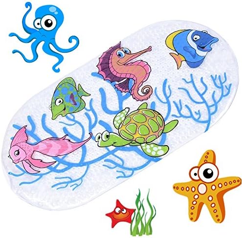 Kids Non Slip Bath Mat with Suction Cups Mildew Resistant Non Slip Baby Shower Mats for Children Sea Turtle
