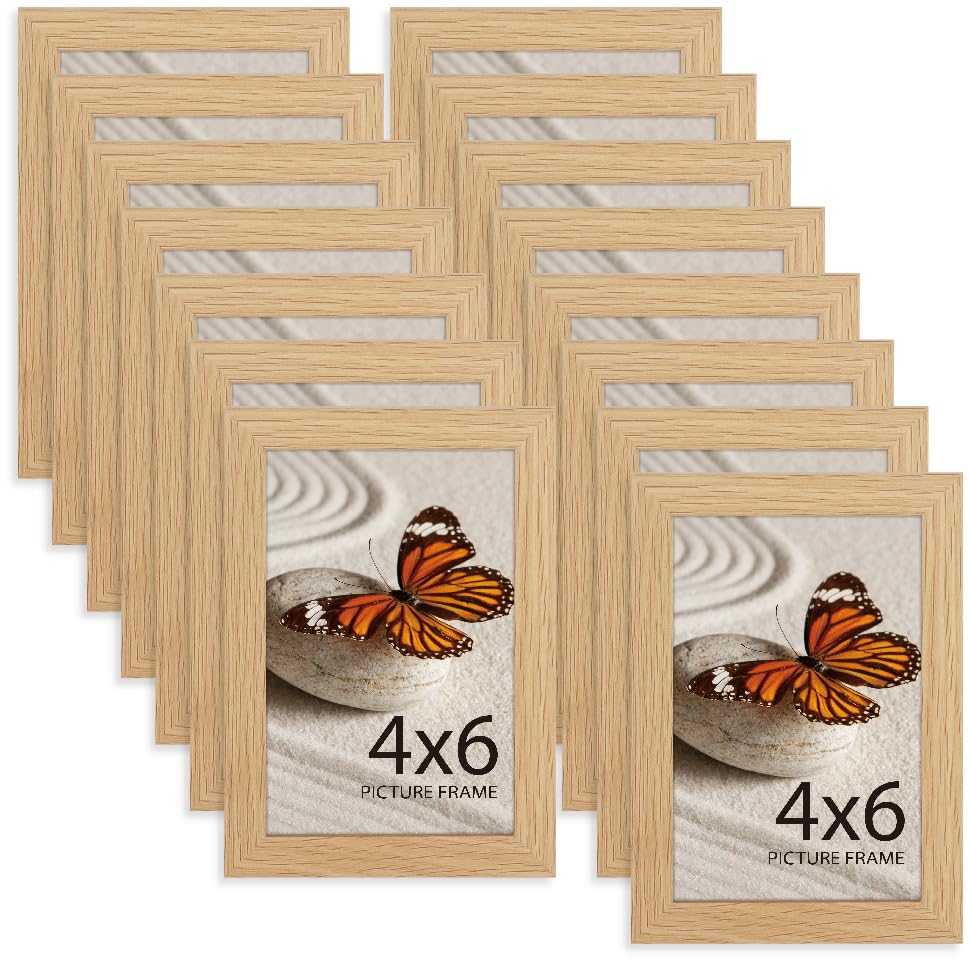 Photo 1 of Memory Island 4x6 Photo Frames for Wall and Tabletop Display, 4 by 6 Wood Grain Picture Frames with HD Plexiglass, Set of 15