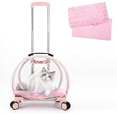 Transparent & Fully Breathable Hard cat Carrier with Rolling Wheels | clear pet trolly for cats,dogs, rolling cat carrier Mul