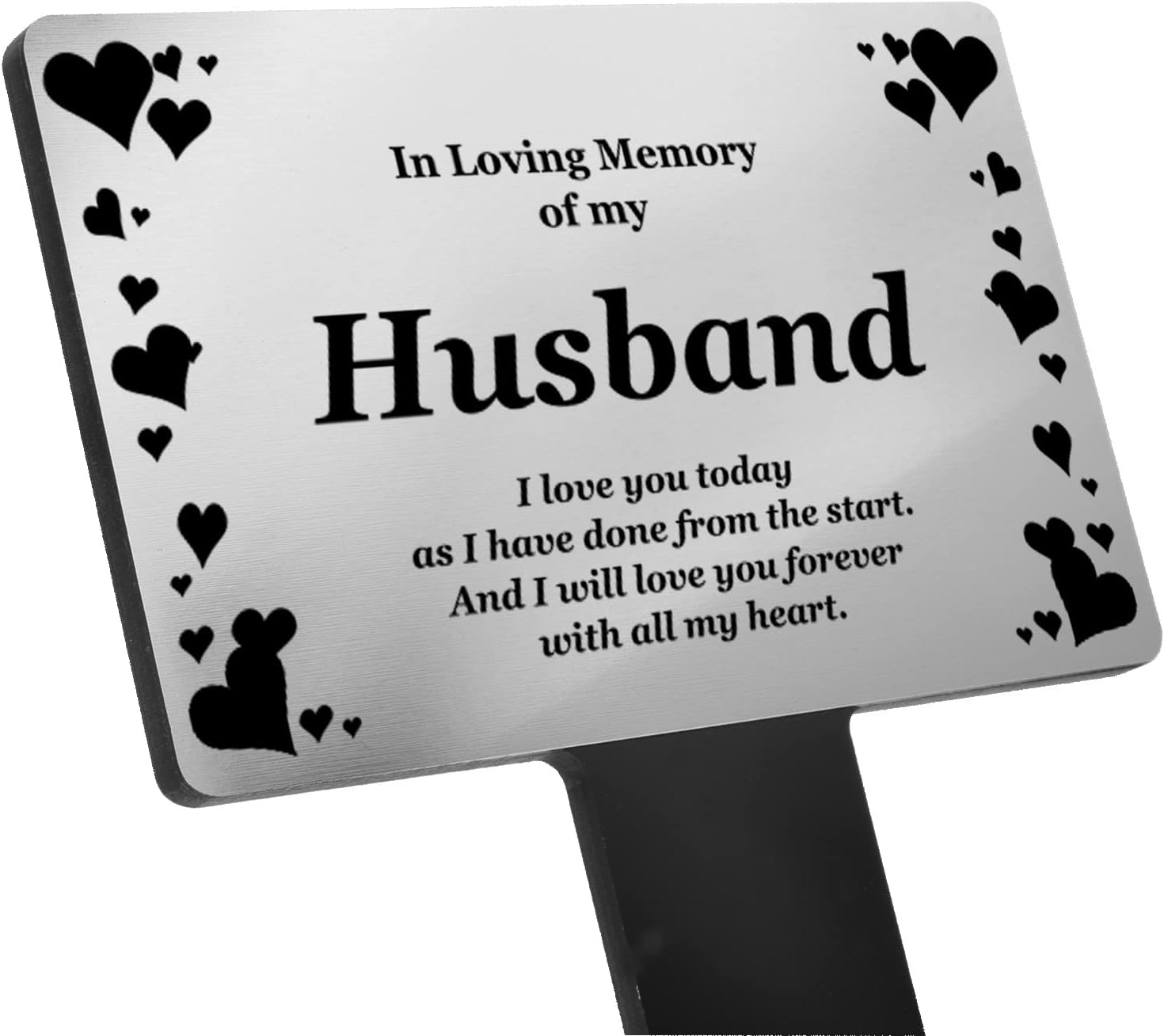 Plaques & Wall Art - Husband Memorial Remembrance Plaque Stake, Hearts Design - Gold/Silver/Copper, Waterproof, Outdoor, Grave Marker, Tribute, Plant Marker (Silver)