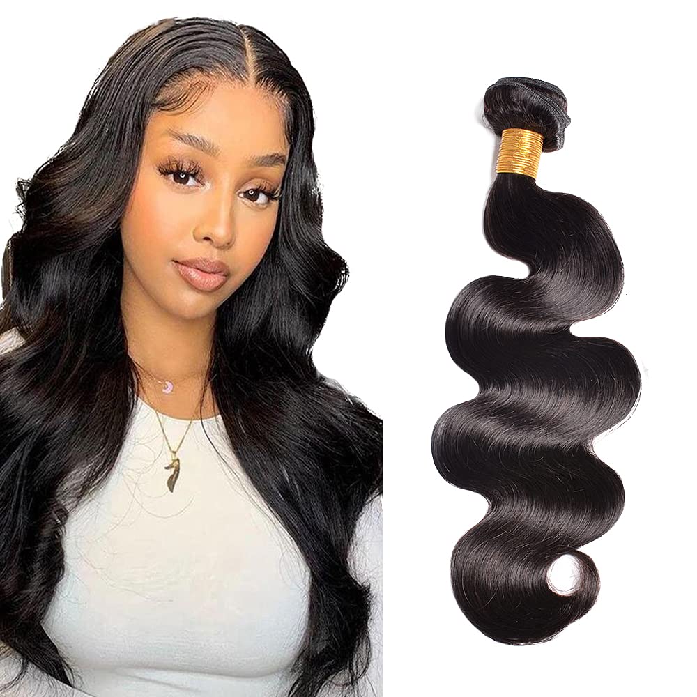 Photo 1 of #1B Human Hair Bundles Body Wave Bundles 22 Inch Unprocessed Brazilian Virgin Hair Weave 1 Bundle 50 Grams Per Bundle Natural Color Bundle Human Hair Extensions