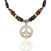 LAVIP Leather Peace Sign Pendant -Peace Symbol Necklace Rasta plaid Hippie Braid Hemp Hawaiian