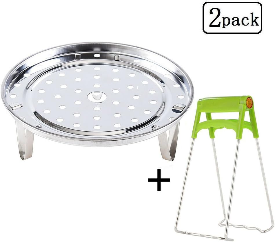 Stainless Steel Steam basket Rack with Foldable Dish Plate Gripper Set 2 Pieces for Instant Pot Accessories, Pressure Cooker Food Steamer
