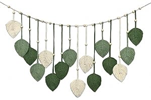 DJGUS Nature-Inspired Macrame Leaf Wall Hanging, Handcrafted Green Tapestry Boho Home Decor, Bohemian Art Nursery Living Room Bedroom Backdrop Chic Decoration (Green Off White 47.2“ x 30“)