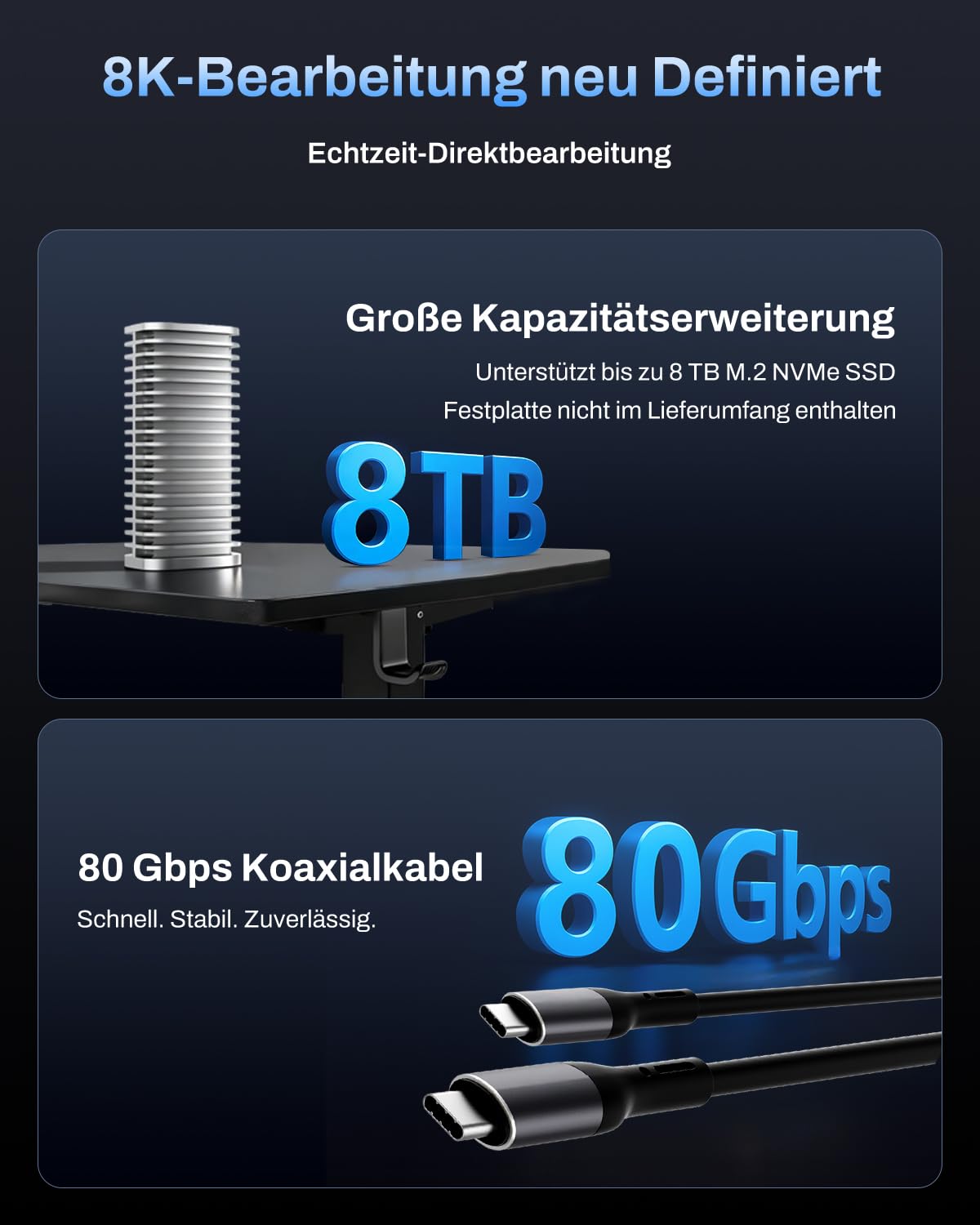 TERRAMASTER D1 SSD Pro M.2 NVMe-Gehäuse (80 Gbit/s, bis 7061 MB/s) - Vollaluminium mit Effizienter Kühlung, Geräuschlos - Kompatibel mit USB 4, Thunderbolt 5/4/3 (ohne Festplatte) 8
