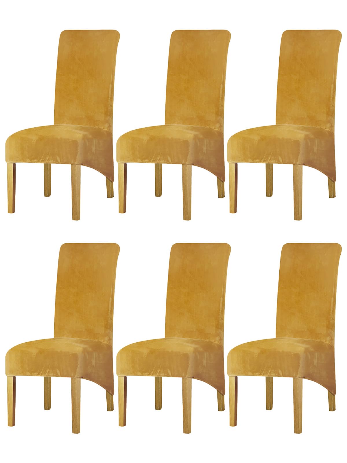 LANSHENG Velvet Dining Chair Covers, Stretch High Back Chair Seat Protector Slipcovers, Washable Removable Kitchen Chair Covers for Dining Room (Mustard, Set of 6)