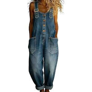 Y2K Denim Overalls for Women Casual Loose Fit Sleeveless Jean Jumpsuits Button Front Wide Leg Bib Overalls 90s Vintage Romper
