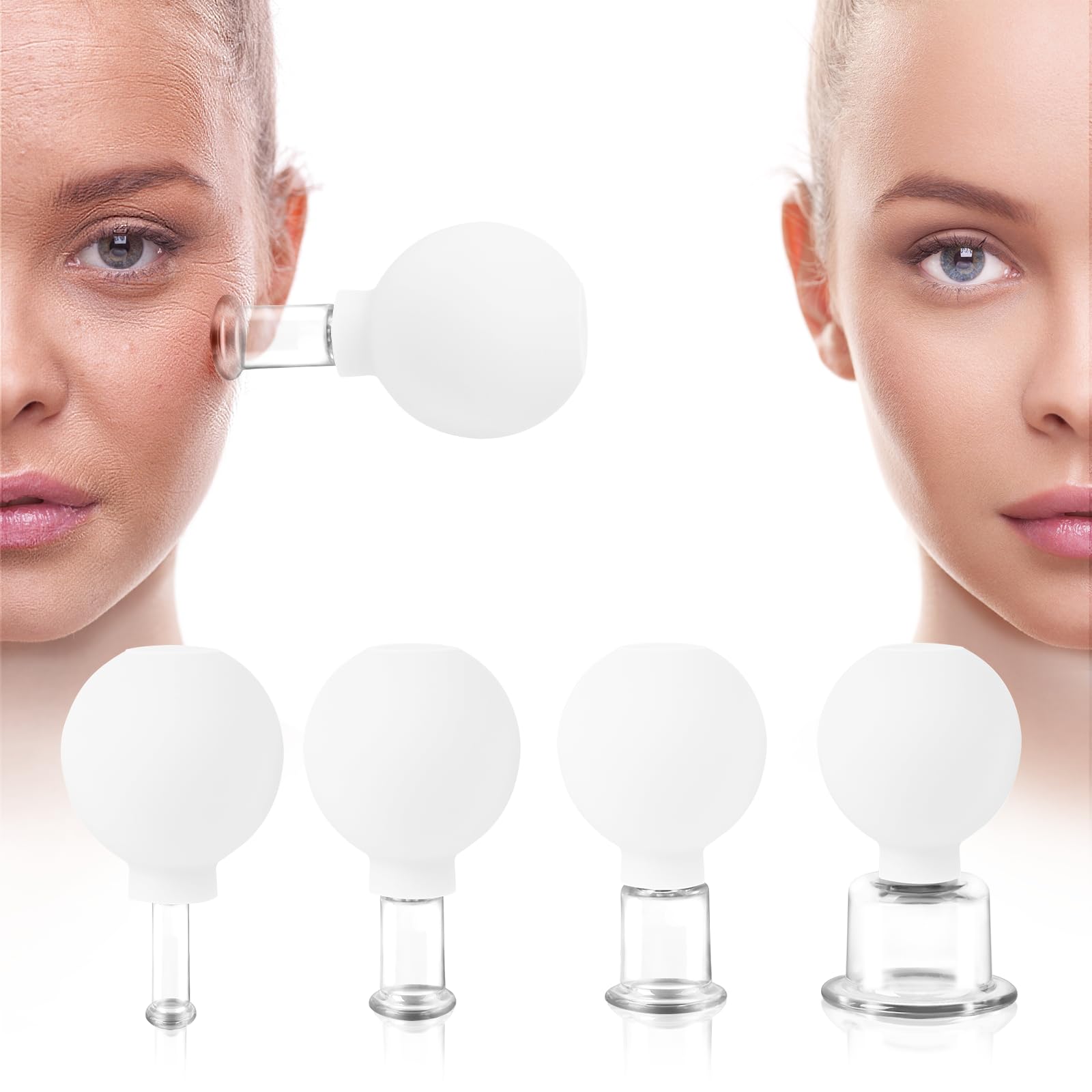 Photo 1 of Meifuly Facial Cupping Set, 4 PCS Silicone Vacuum Suction Face Massage Cups, Skin Tightening Kit for Eyes, Face and Body (White)