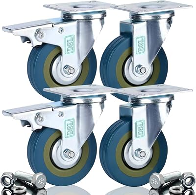 DSL 4 x Heavy Duty 75mm Swivel Castor Wheels with Free Bolt Fitting