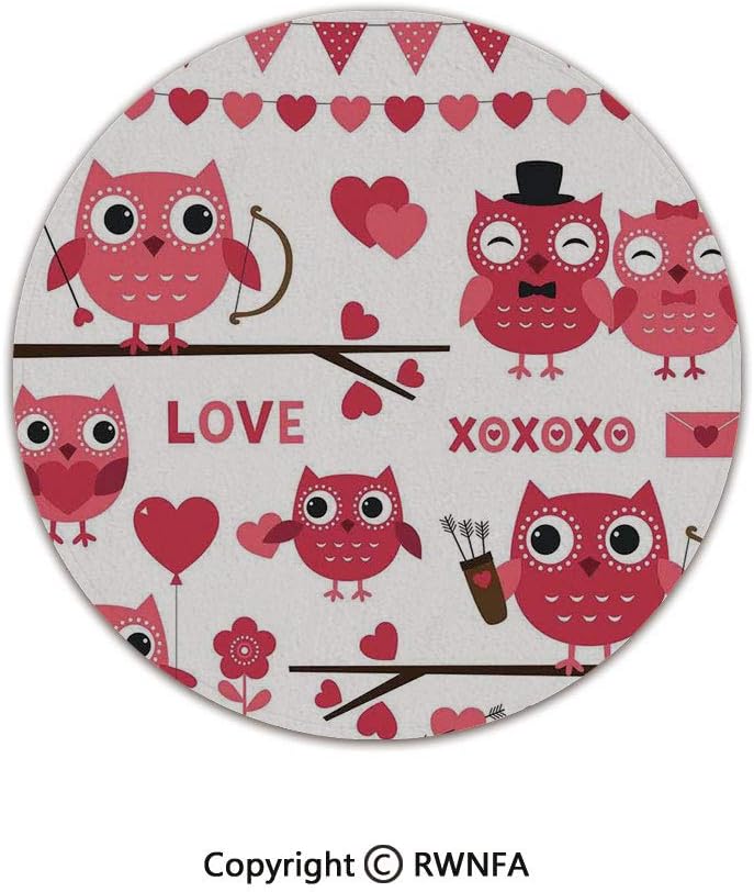 Quality Well Woven Barclay Round Area Rugs,Owls Illustration with Romantic Elements Arrow Eyesight Partners in Amour Artful Design 4' Diameter Red White,for Kids Room Bedroom Kitchen