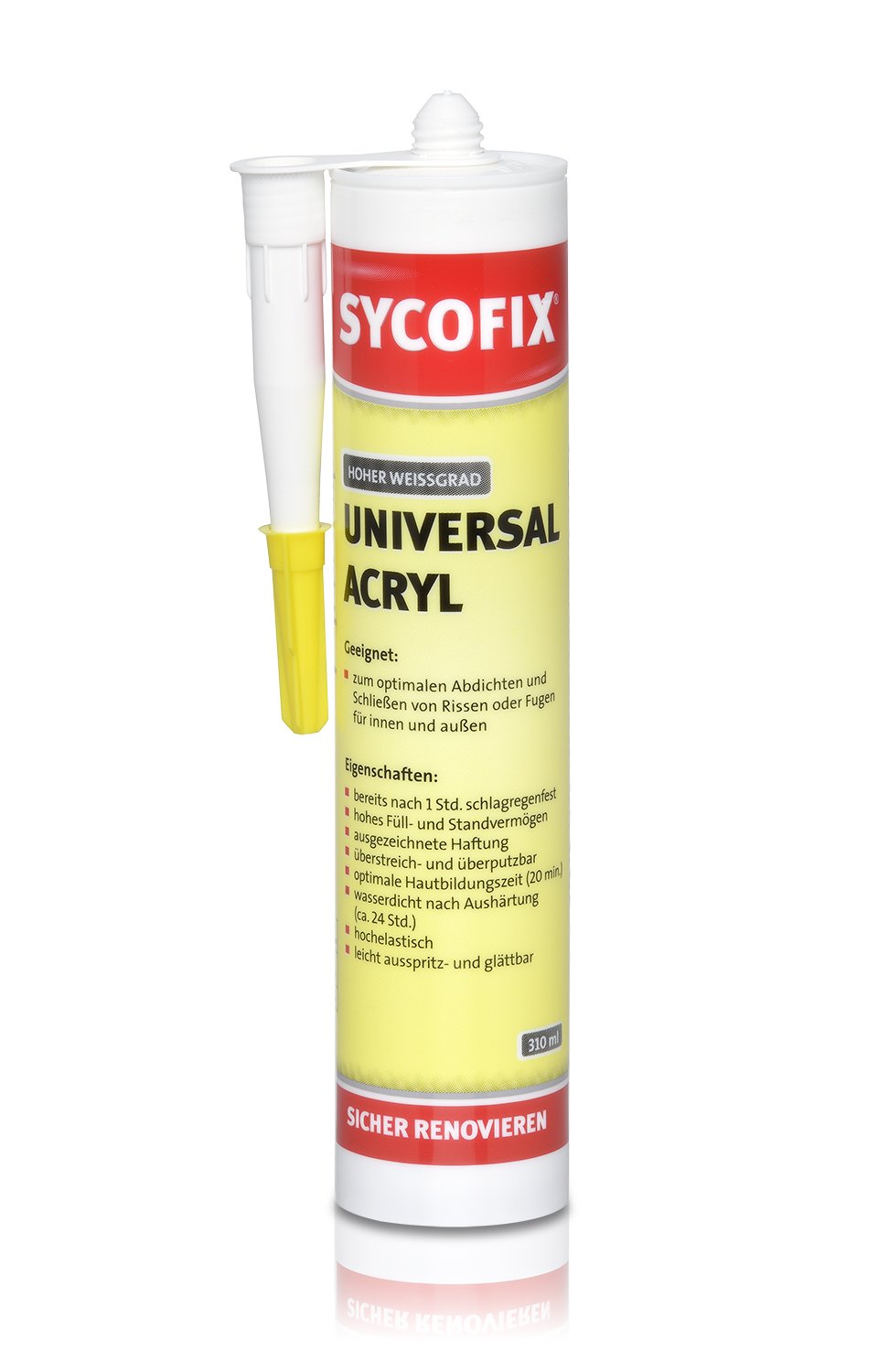 Universal acrylic white 310 ml, for indoor and outdoor use, for optimal sealing and closing of cracks or joints, quick drying, can be painted over, waterproof, stable, cartridge