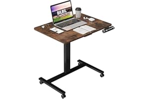 BilBil Electric Standing Desks with Lockable Wheels, 32*24 inch Height Adjustable Sit to Stand Desk, Overbed Laptop Table Desk, Mobile Rolling Desk, Portable Work Table for Home & Office, Rustic Brown