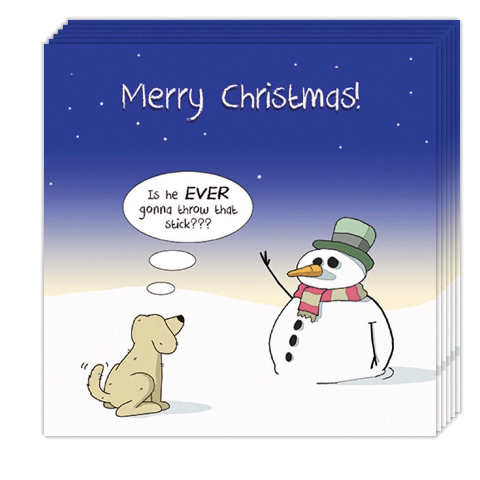 Twizler Funny Christmas Cards Pack of 6 - Dog & Stick Design - Funny Christmas Cards Multipack - 6 Pack of Christmas Cards - Merry Christmas Cards - Dog Christmas Cards Pack