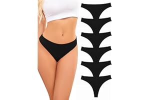 ANSUKOO Women Cotton Underwear Thongs 6 Pack,Soft Breathable Mid Waisted Tangas Panties,Stretchy Comfortable Ladies Undies