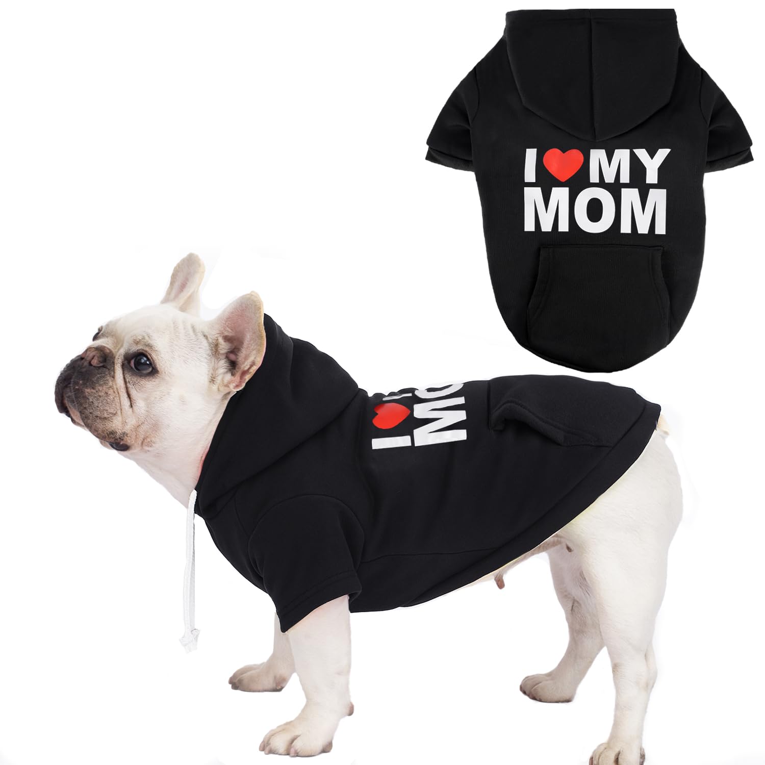 Photo 1 of Dog Sweaters Hoodies for Large Dogs Security Ultra-Soft Fleece Dog Sweatshirt Cold Weather Pet Winter Clothes with Pocket for Small Medium Large Dogs (L (Back: 19.2",Chest: 27.6"), I Love My MOM)