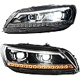 HuoSheng auto parts 2PCS Headlight Assemblies For VW Passat 2011-2015 Bi-Xenon Lens Projector Double Beam Xenon Kit With LED Daytime Running Lights （Replace Factory Halogen）