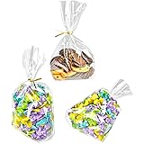 PigPotParty 6"x 9", 100Pcs Bottom Gusset Bags, Clear Plastic Cellophane Treat Goodie Bags with Twist Ties for Party Favor, Ca
