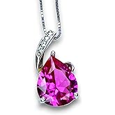 Simple Pink Sapphire Necklace, Large Teardrop Pink Sapphire Jewelry - 18k White Gold @ Sterling Silver Lab created Pink Sapphire Pendant #606