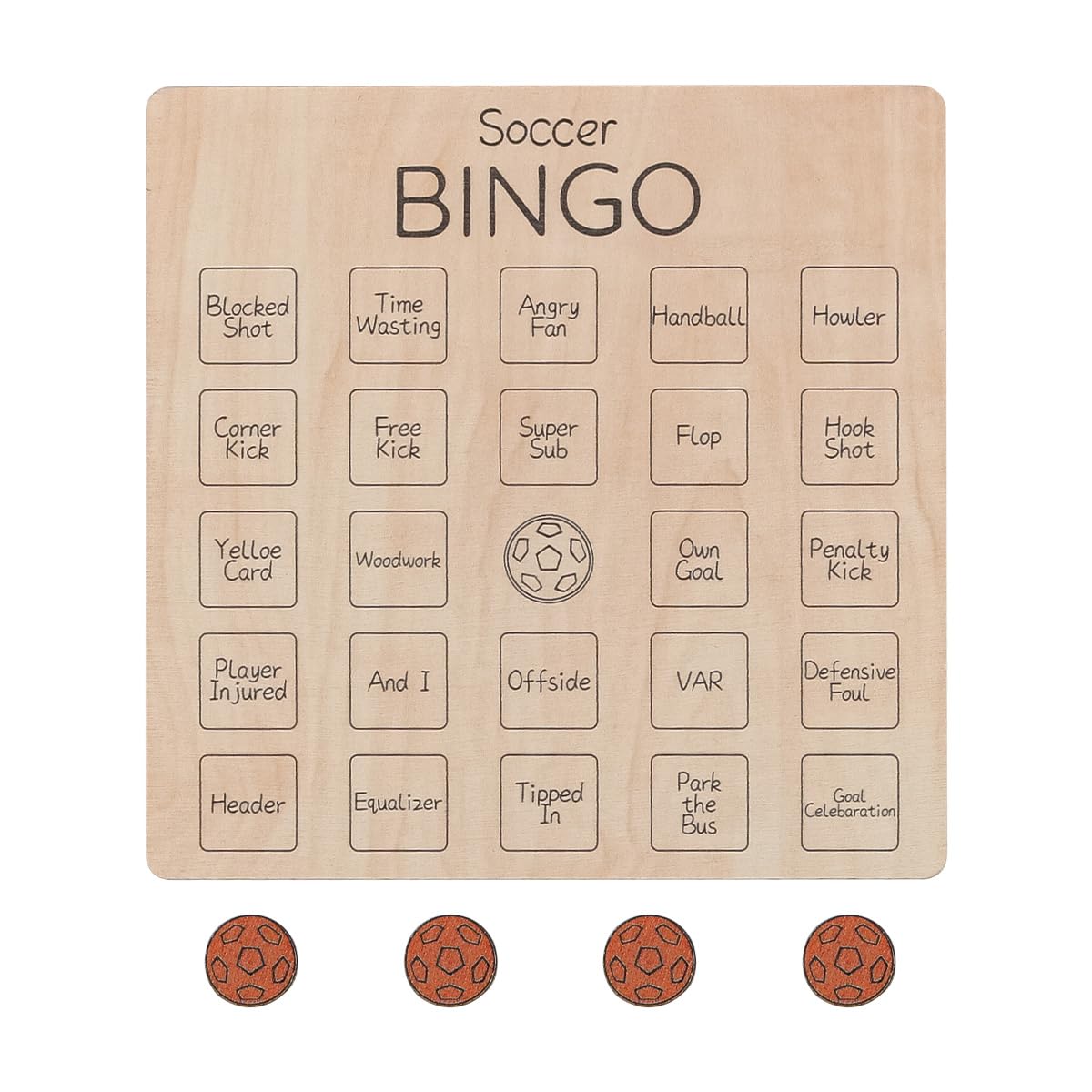 Ieron Soccer Bingo Game Wooden Football-Themed Game Soccer Sports Themed Party Supplies for Adults and Family Fun Gatherings and Other Theme Activity