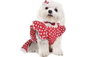 JUOZIUI Dog Dress for Small Dogs Girl Chihuahua Yorkies Female Dog Clohtes Pet Polka Dot Sundress Puppy Tutu Princess Dresses with Dog Bowknot Hair Bows Doggie Cats Skirt Summer Outfits