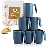 BUSOKIP Wheat Straw Coffee Mugs 16 oz, Drinking Cups Set of 6, Plastic Mugs With Handle Unbreakable Coffee Cups, Microwave and Dishwasher Safe Tea Cups for Kitchen, Camping, RV - Blue