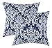 TreeWool Damask Accent Spring Summer 18x18 Set of 2 Decorative Throw Pillow Covers 100% Cotton Home Decor Pillowcases for Sofa Couch (Navy Blue)