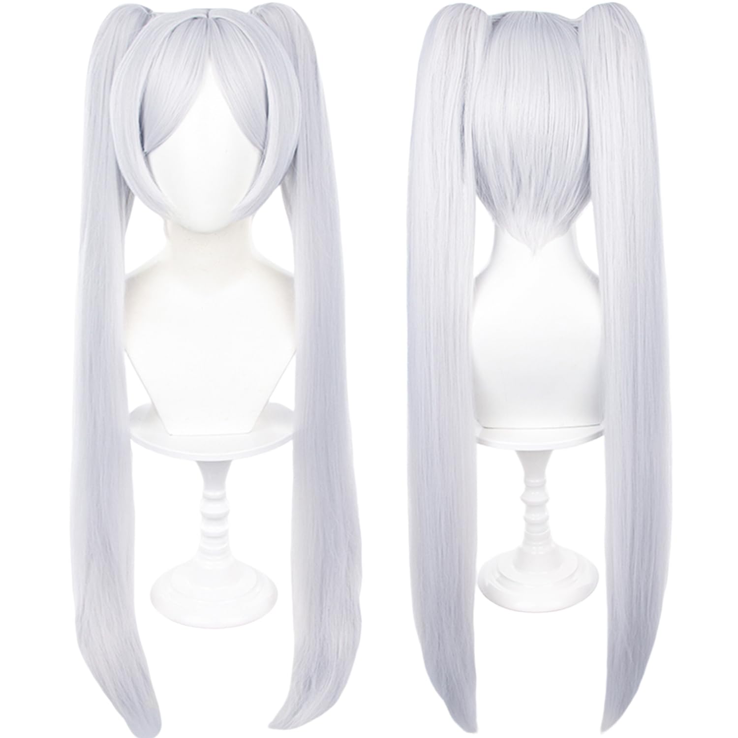 Silver White Long Double Pigtail With Bang Straight Heat Resisitant Costume Hair for Women Halloween Cos Anime Party Replacement Wigs โ image 1