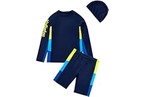 BASADINA Boys Swimsuits UPF 50+ Sun Protection Rash Guard 2 Piece Kids Bathing Suit 4-16 Years