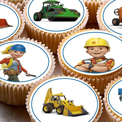 24 Cake Toppers 4cm On Icing Cupcake Images - New Bob The Builder
